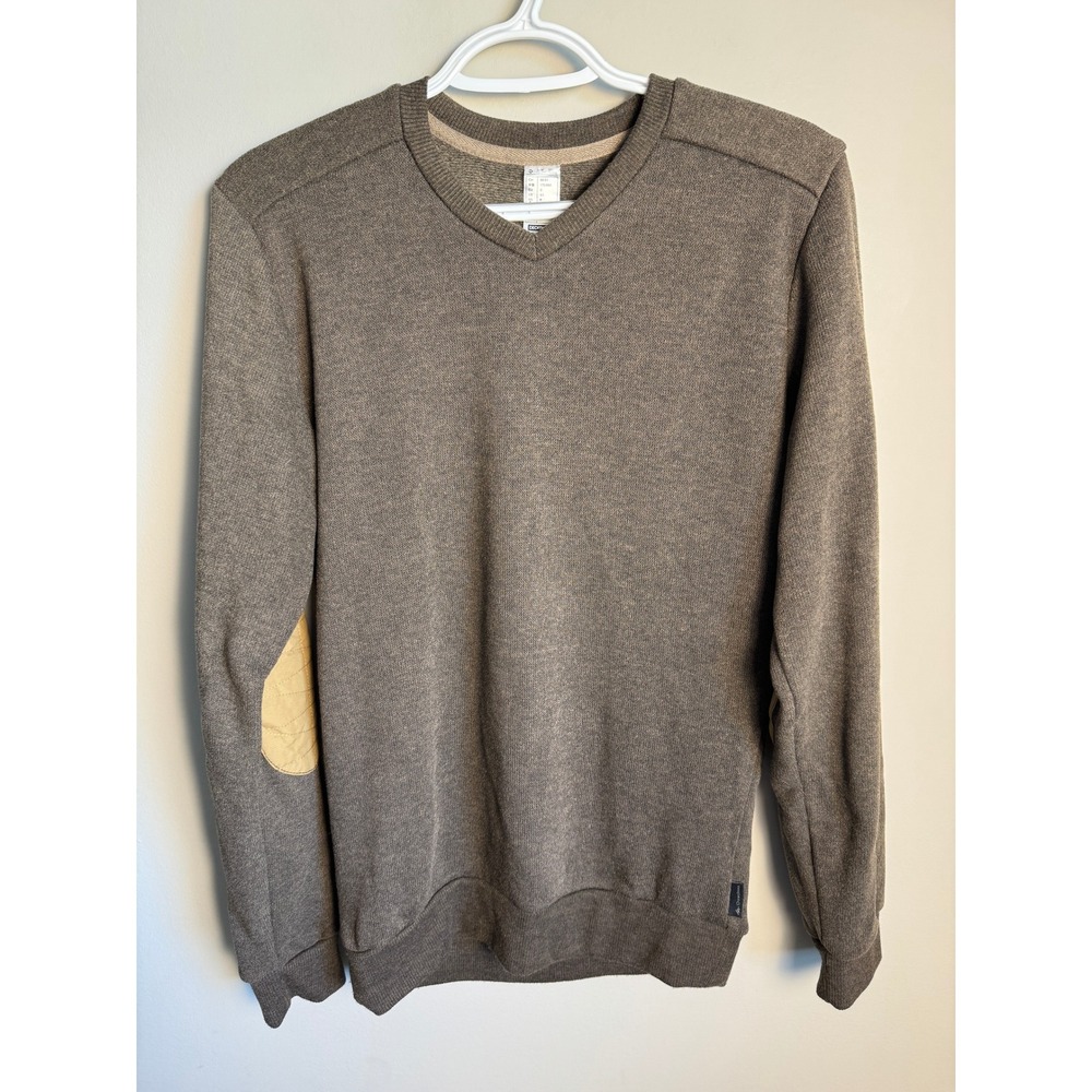 Decathlon Mens Brown Pullover V-Neck Sweater XS Gorpcore Outdoor Elbow Patches